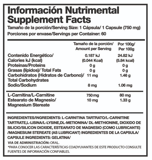 L-Carnitina Alpha 750mg c/60 caps